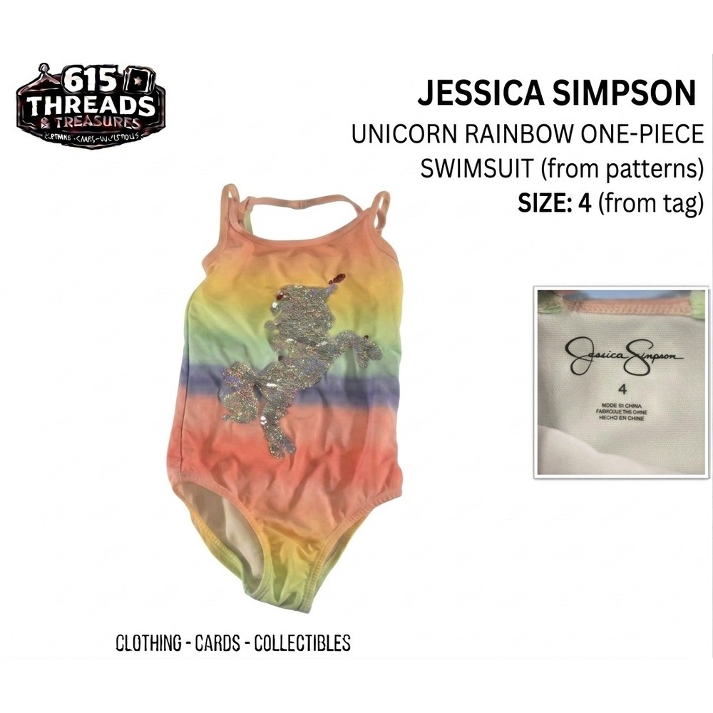 Jessica Simpson Girls Rainbow Ombre Sequin Unicorn One Piece Swimsuit Size 4